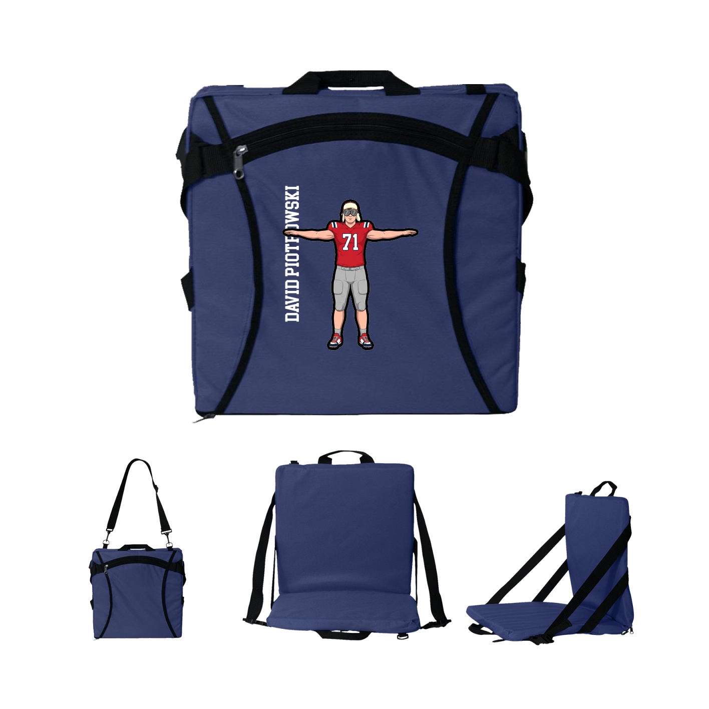 Folding Stadium Seat — Name Vertical in Navy