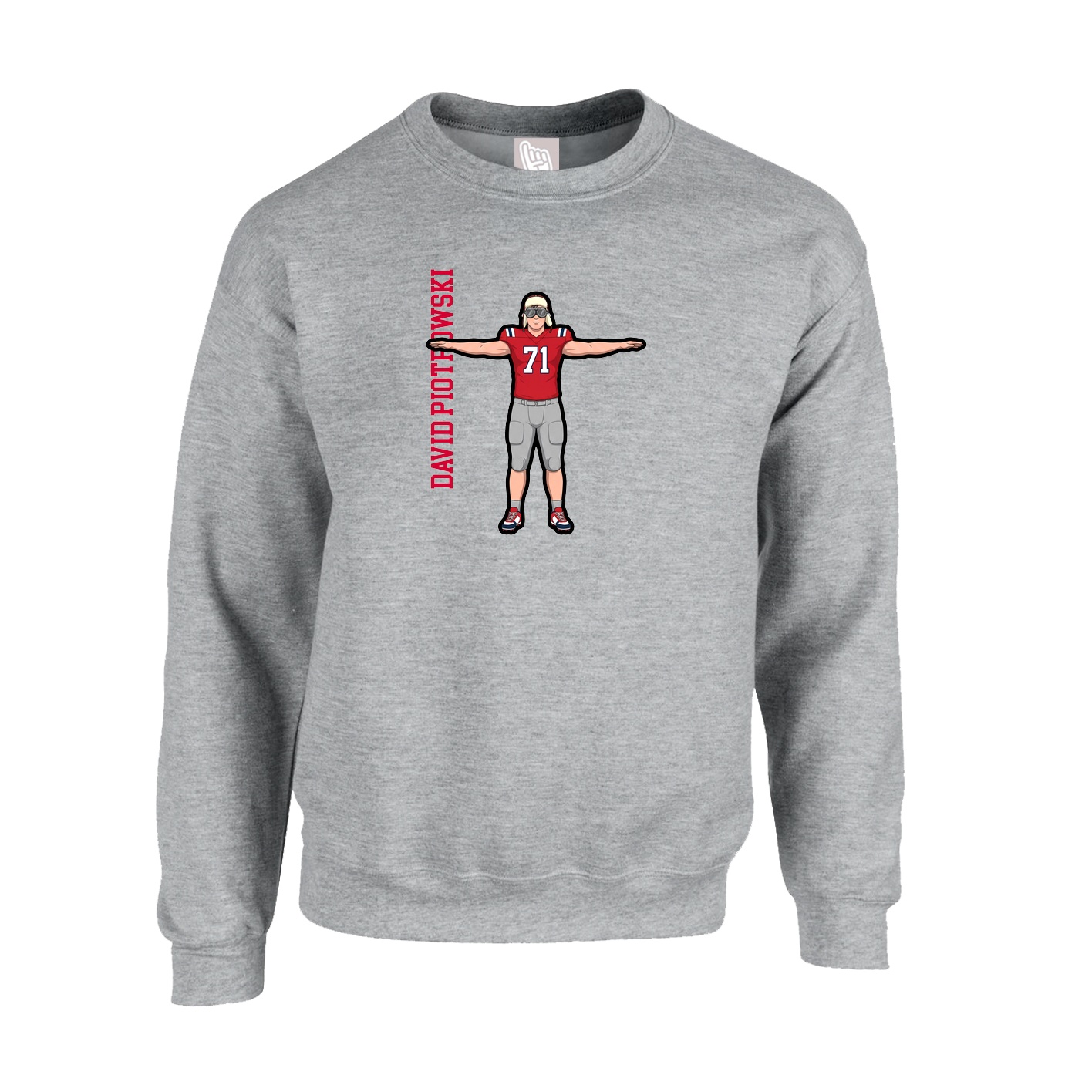 Fleece Crew — Name Vertical in Grey