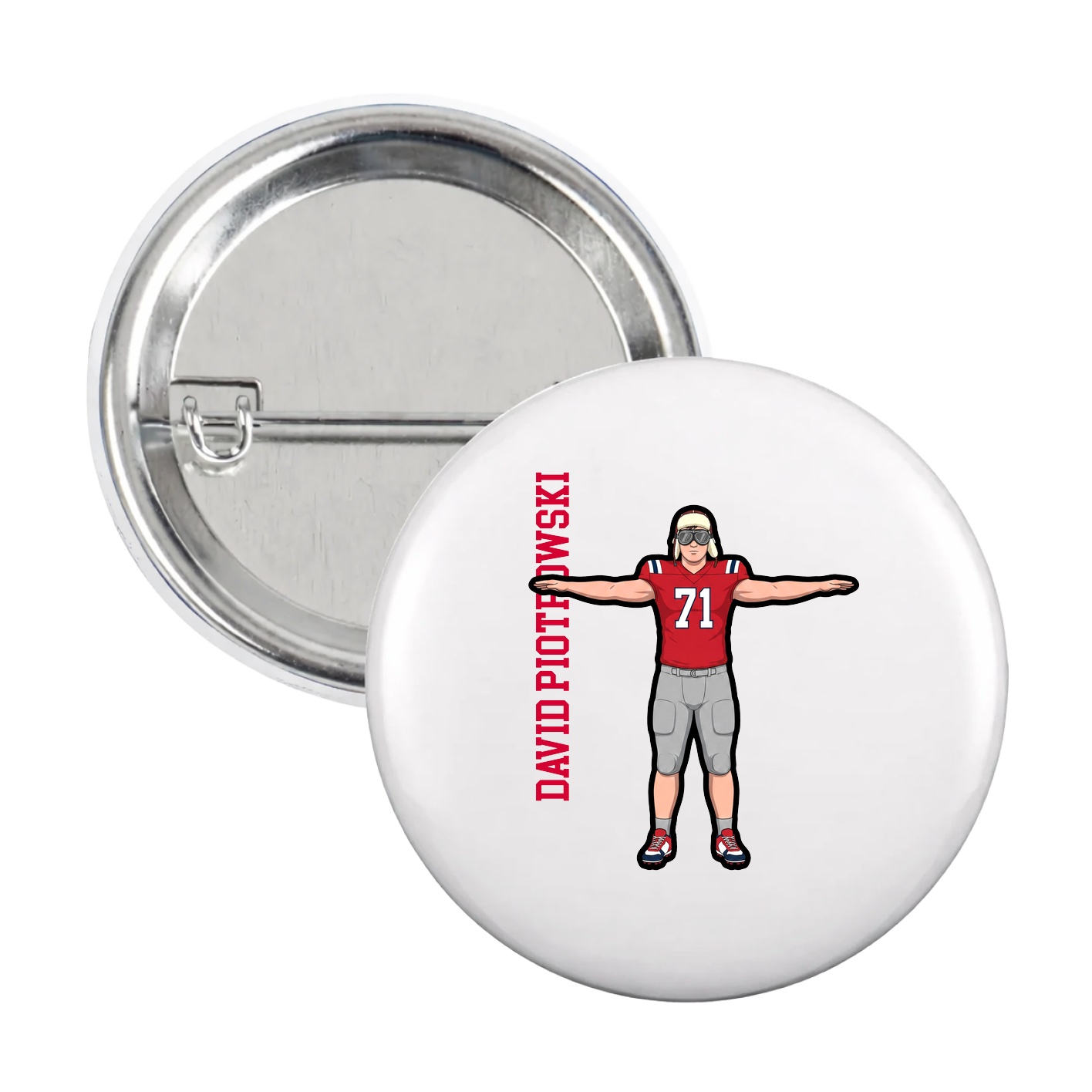Game Day Button — Name Vertical in White
