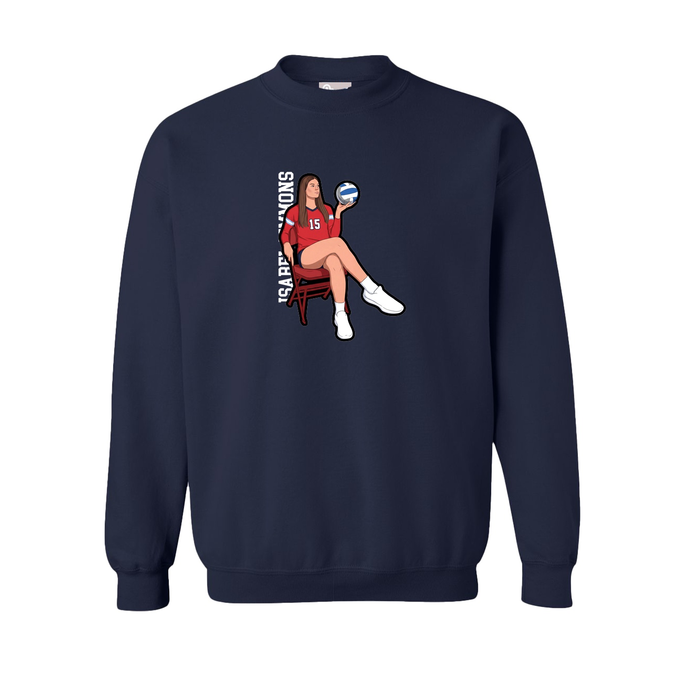 Fleece Crew — Name Vertical in Navy