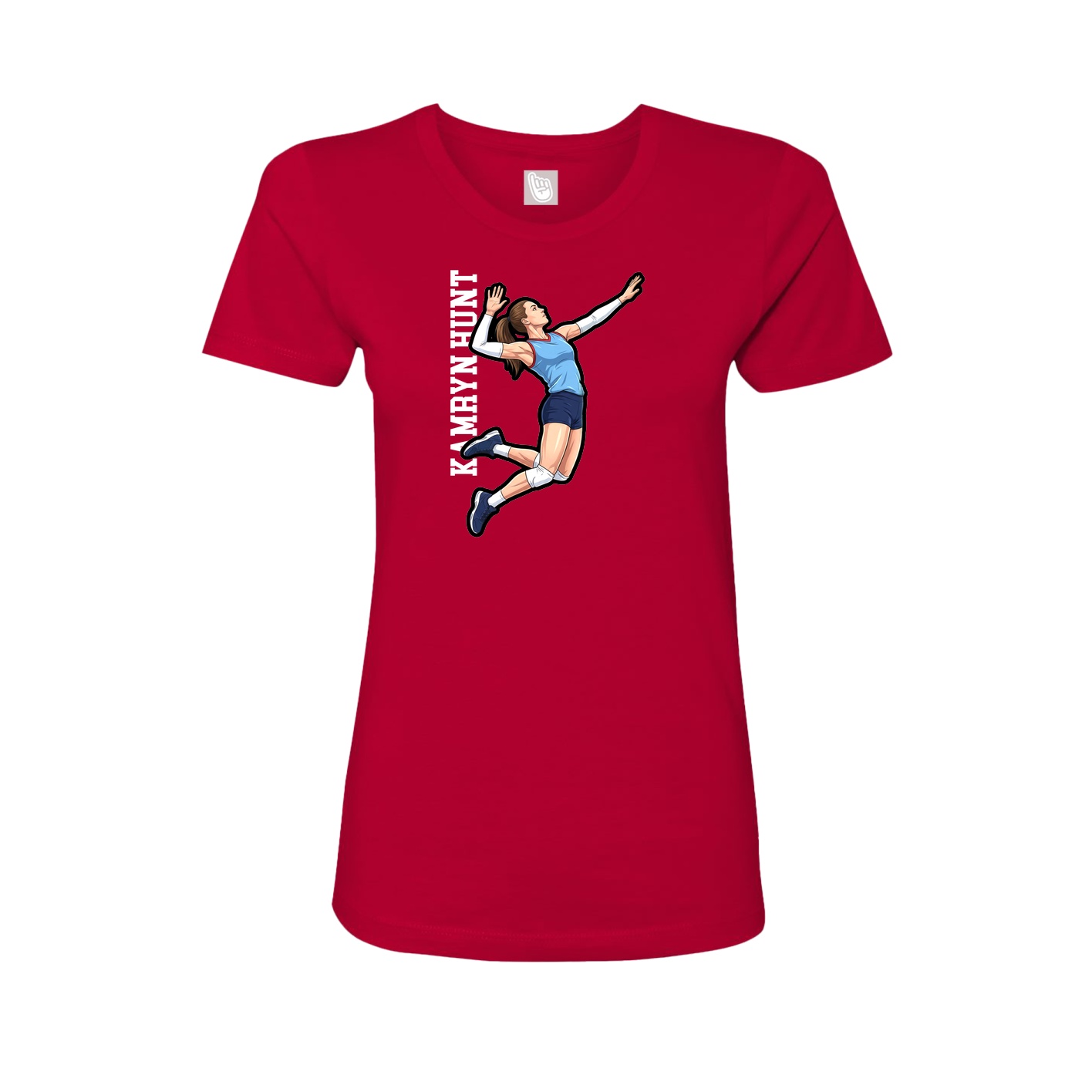 Fitted Women's Tee — Name Vertical in Red