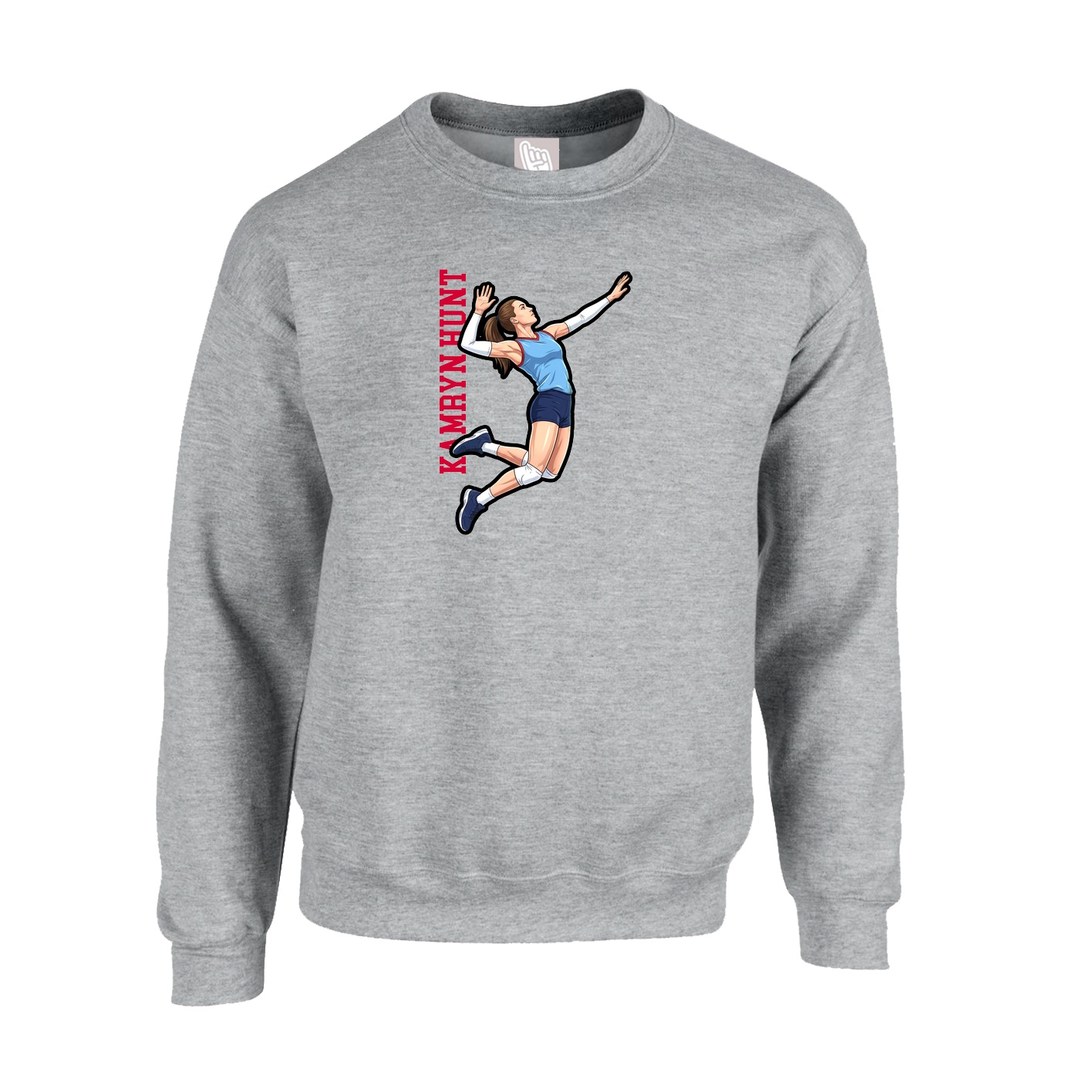 Fleece Crew — Name Vertical in Grey