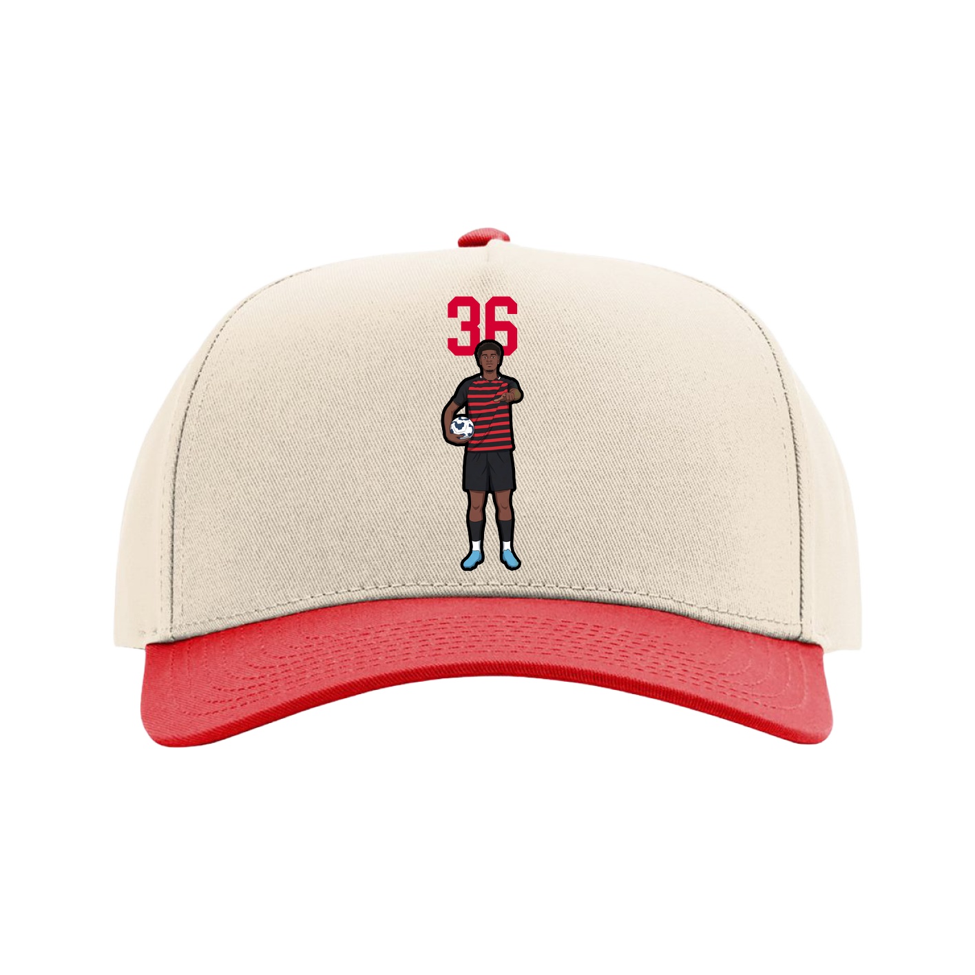 Full Fabric Five-Panel Champ Cap — Number Top in Cream/Red