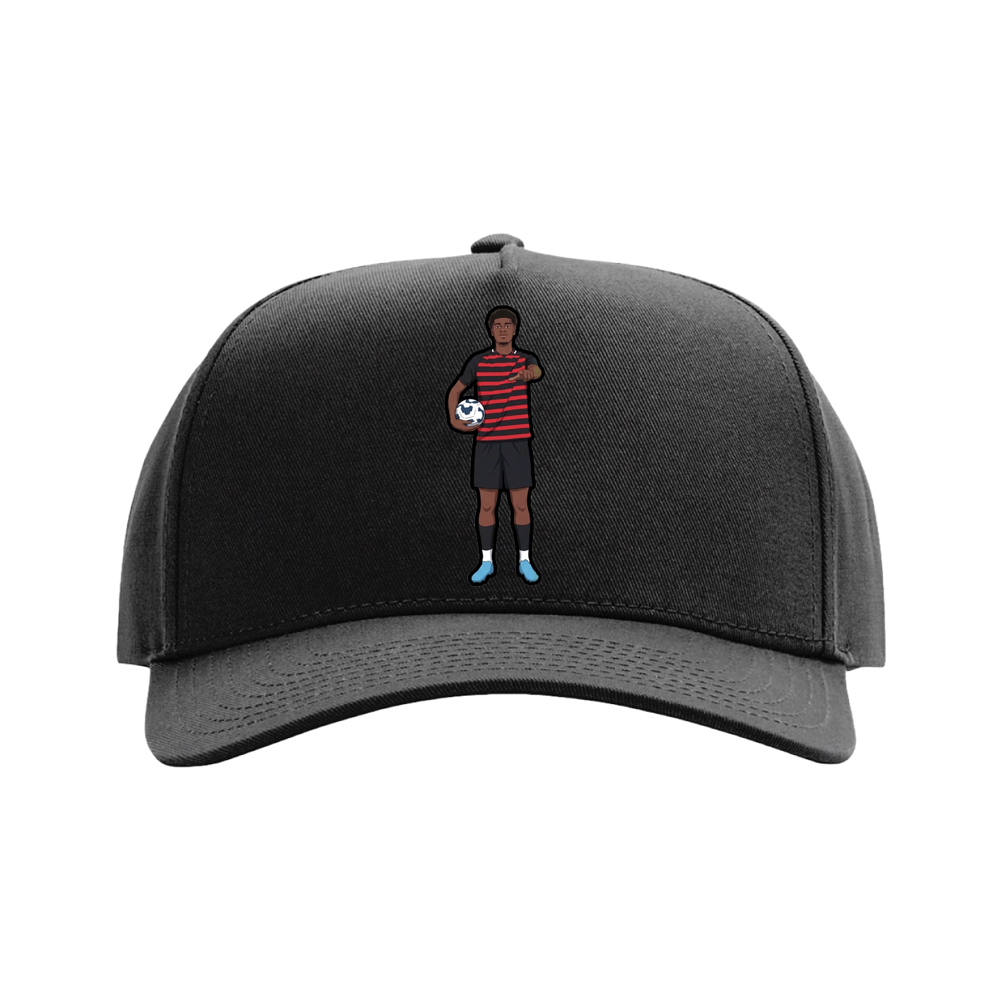 Full Fabric Five-Panel Champ Cap — Name Vertical in Black