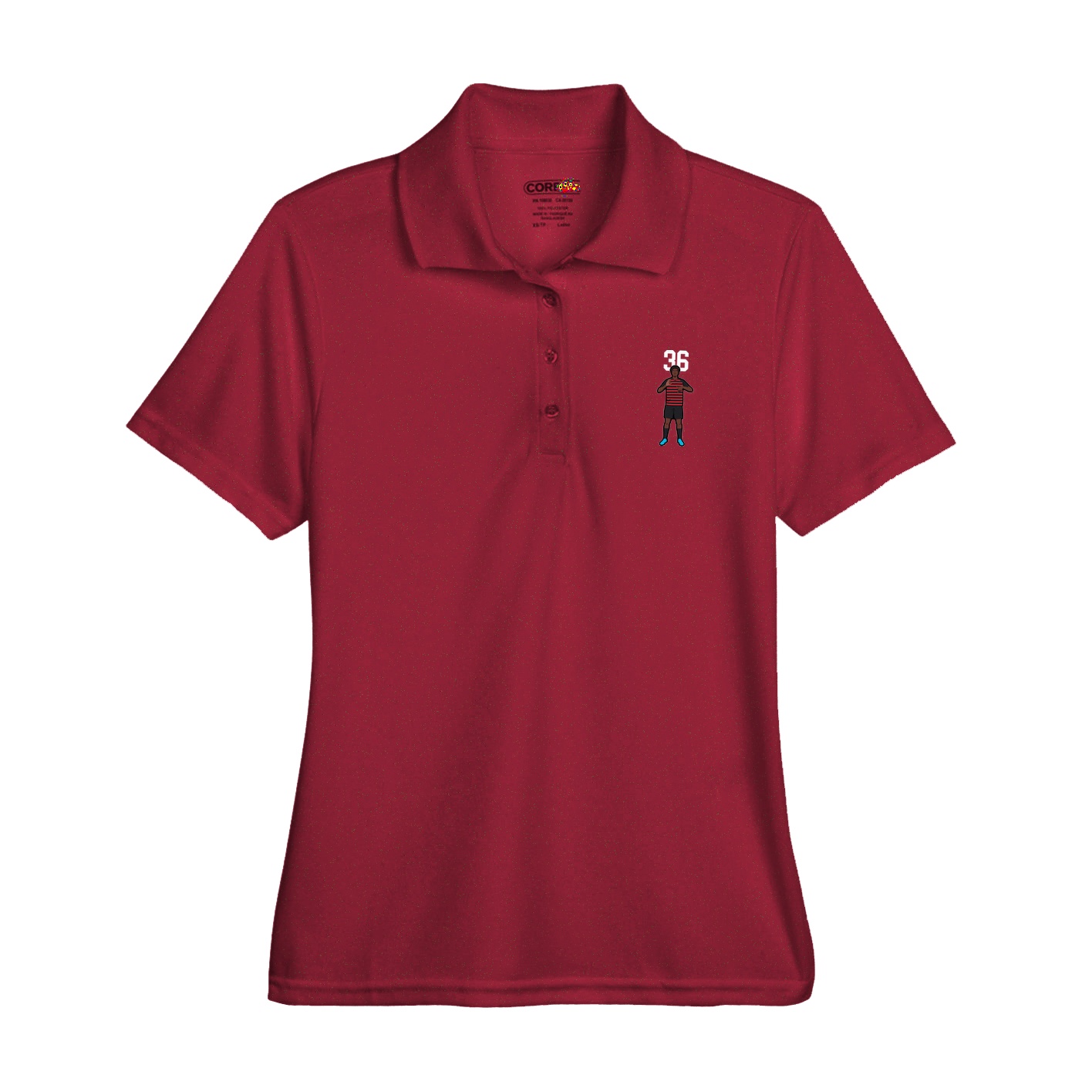 Womens Performance Polo — Number Top in Red
