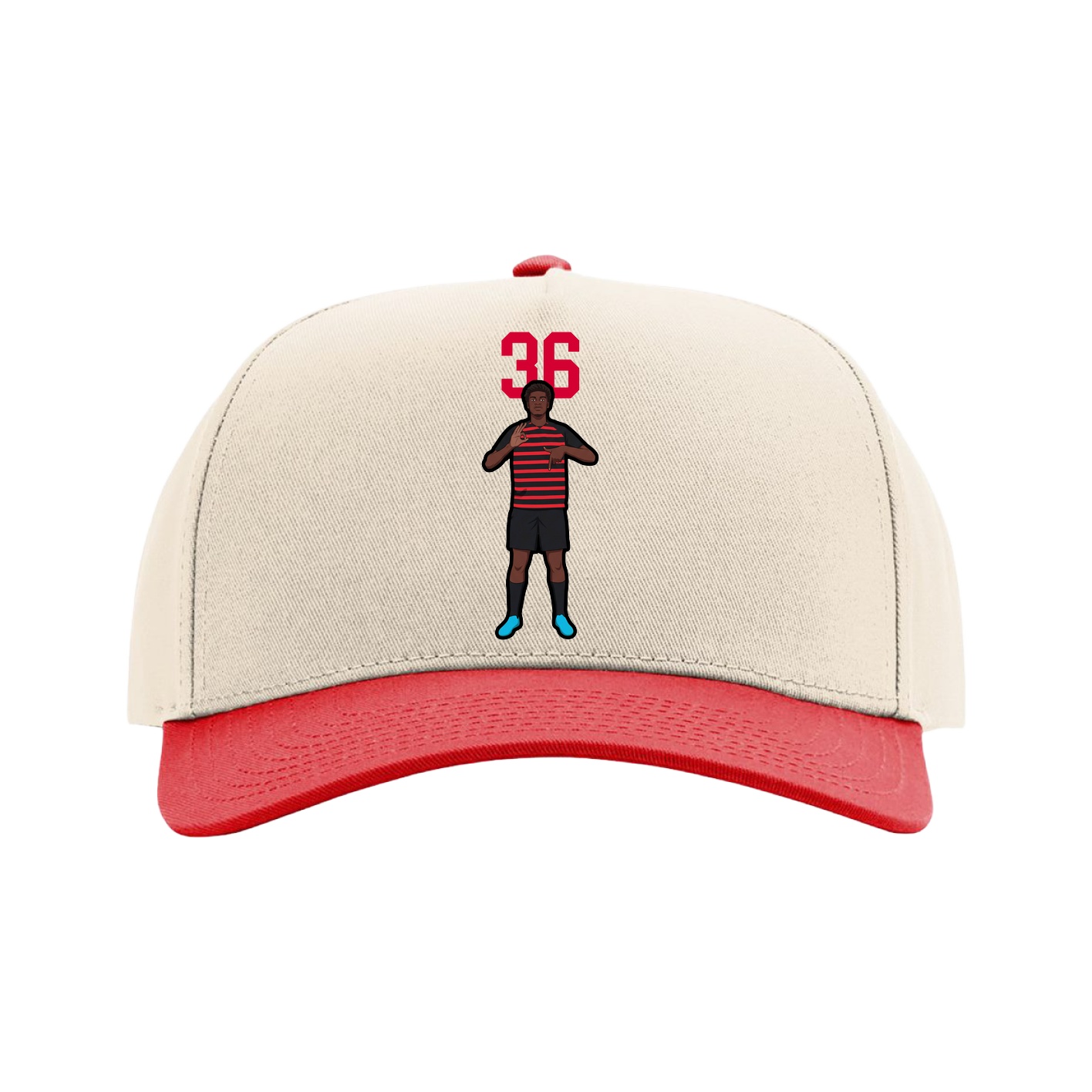 Full Fabric Five-Panel Champ Cap — Number Top in Cream/Red
