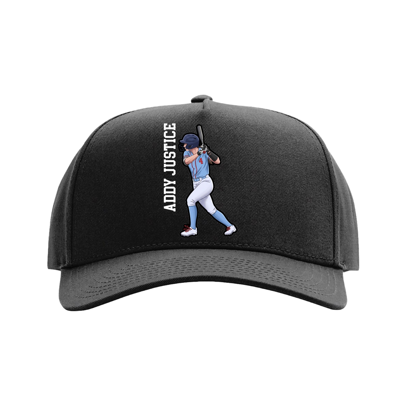 Full Fabric Five-Panel Champ Cap — Name Vertical in Black