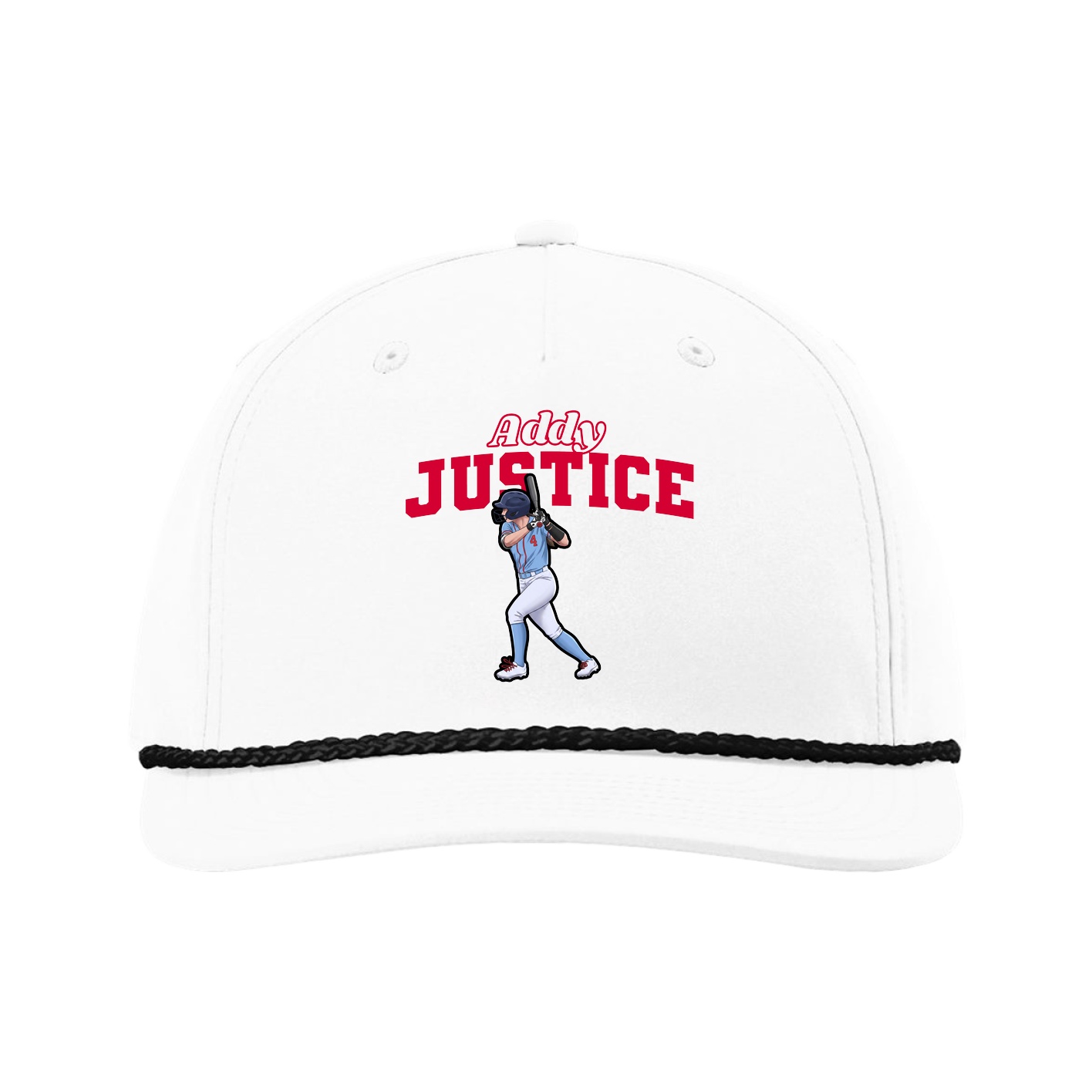 Five-Panel Classic Rope Cap — Name Arch in White