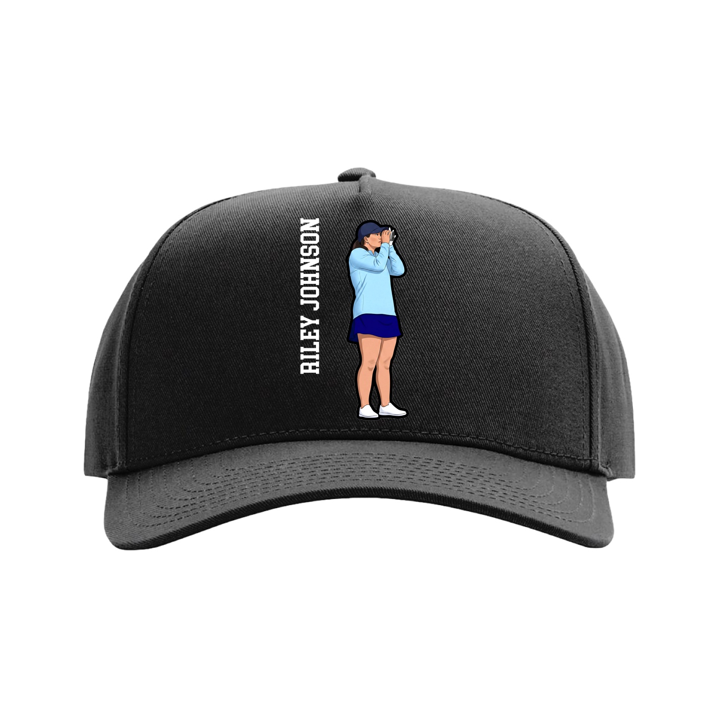 Full Fabric Five-Panel Champ Cap — Name Vertical in Black