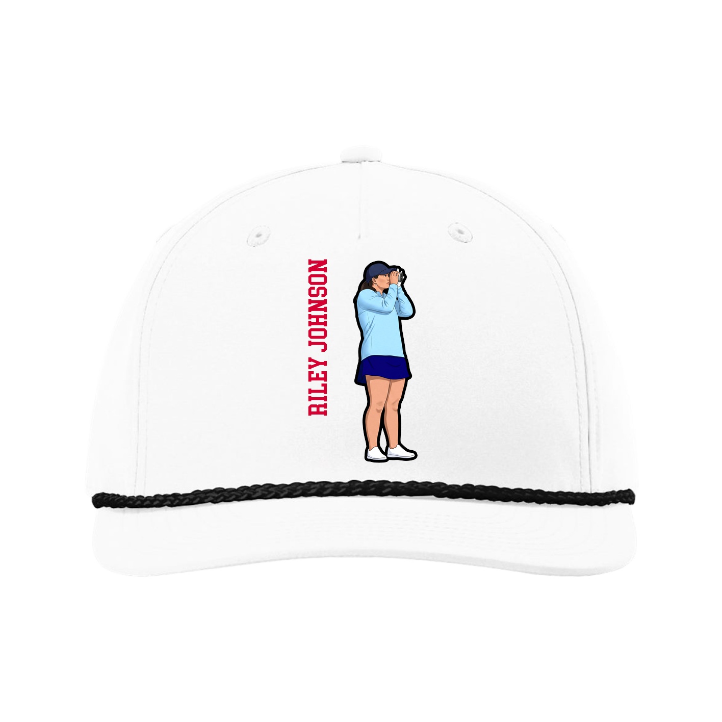 Five-Panel Classic Rope Cap — Name Vertical in White