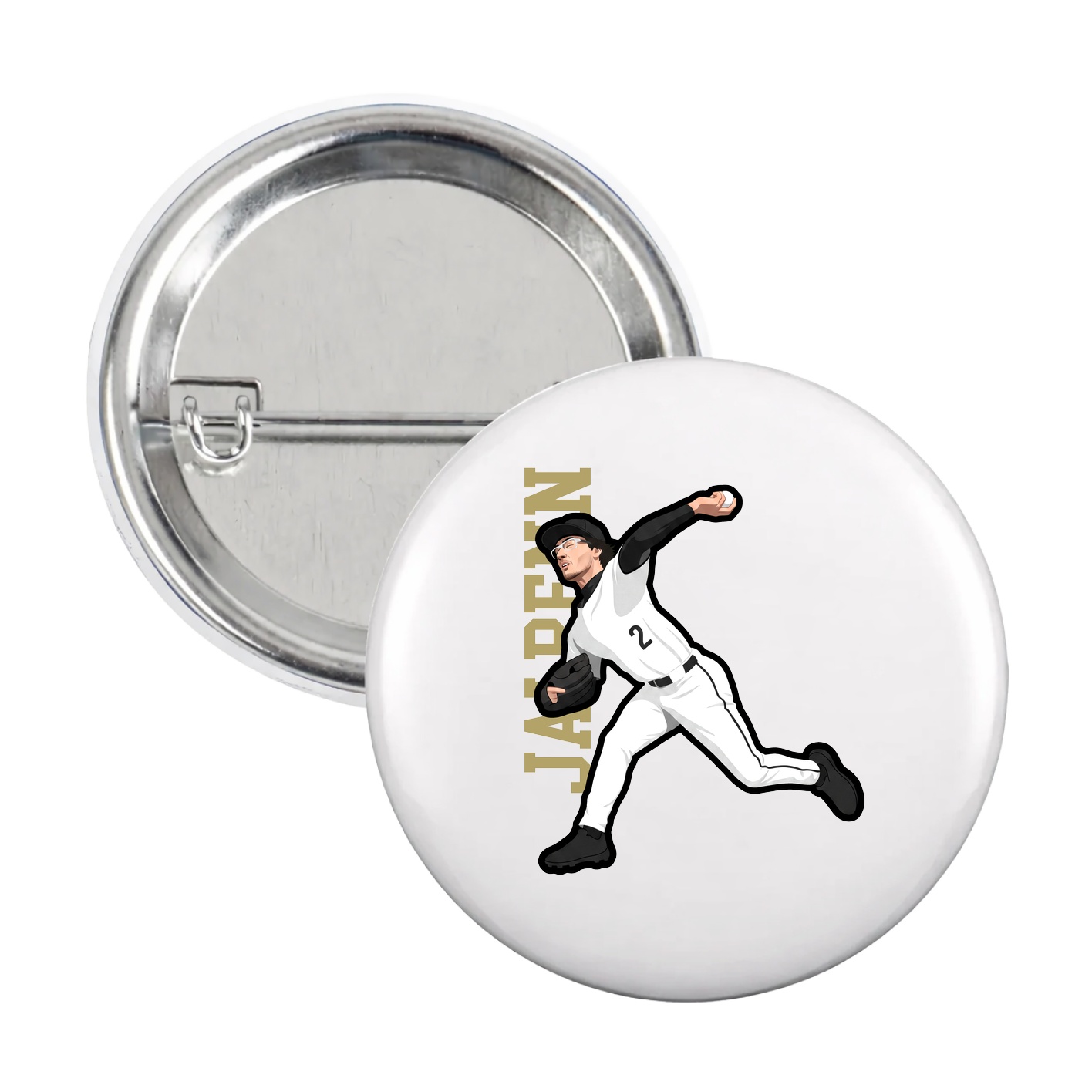 Game Day Button — Name Vertical in White
