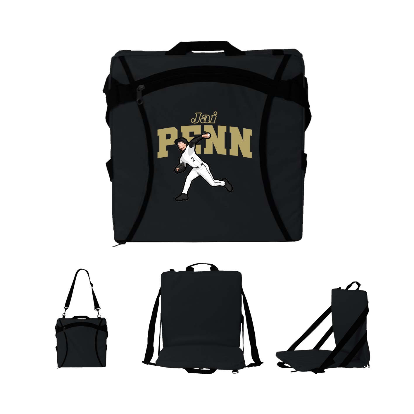 Folding Stadium Seat — Name Arch in Black