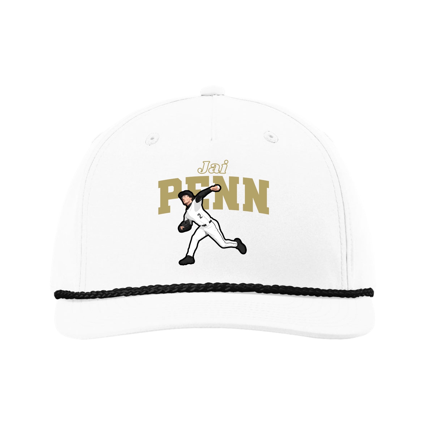 Five-Panel Classic Rope Cap — Name Arch in White
