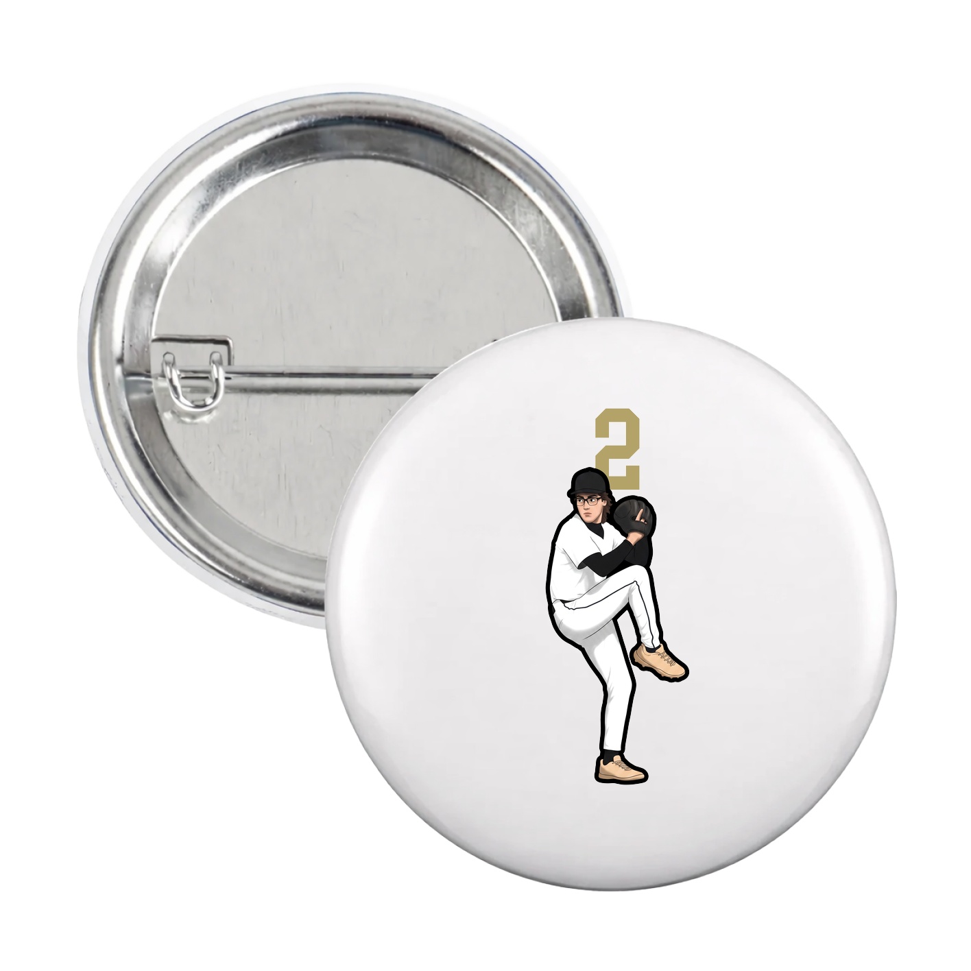 Game Day Button — Number Top in White