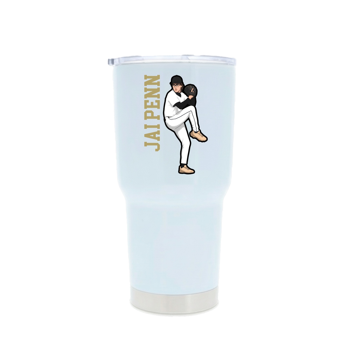 30oz Stainless Steel Tumbler — Name Vertical in White