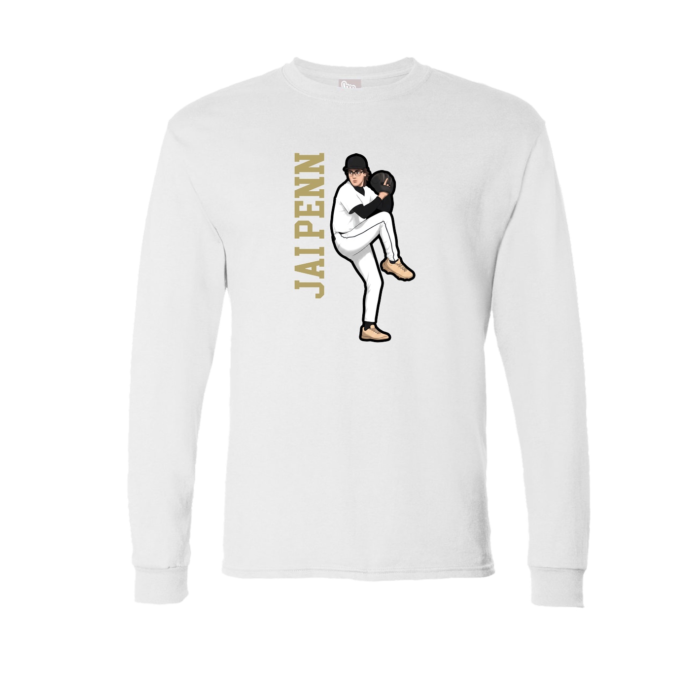 Long Sleeve Tee — Name Vertical in White