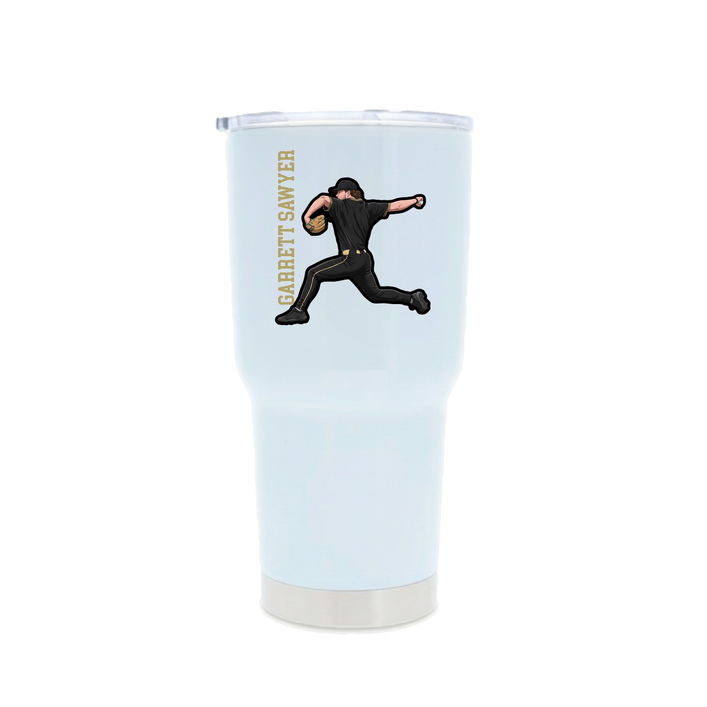 30oz Stainless Steel Tumbler — Name Vertical in White