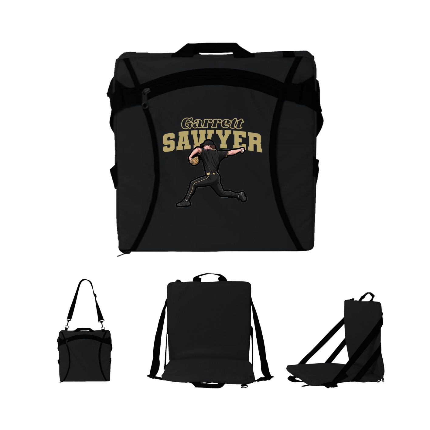 Folding Stadium Seat — Name Arch in Black