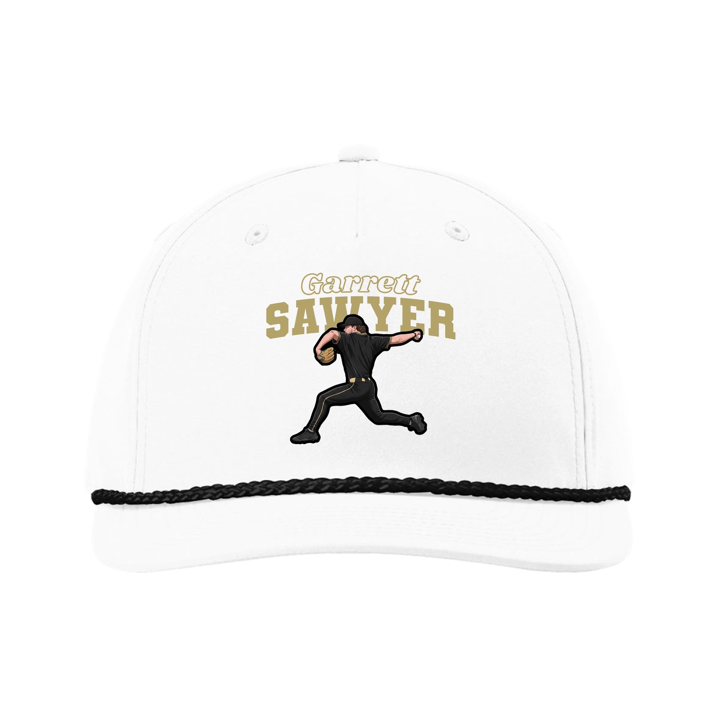 Five-Panel Classic Rope Cap — Name Arch in White