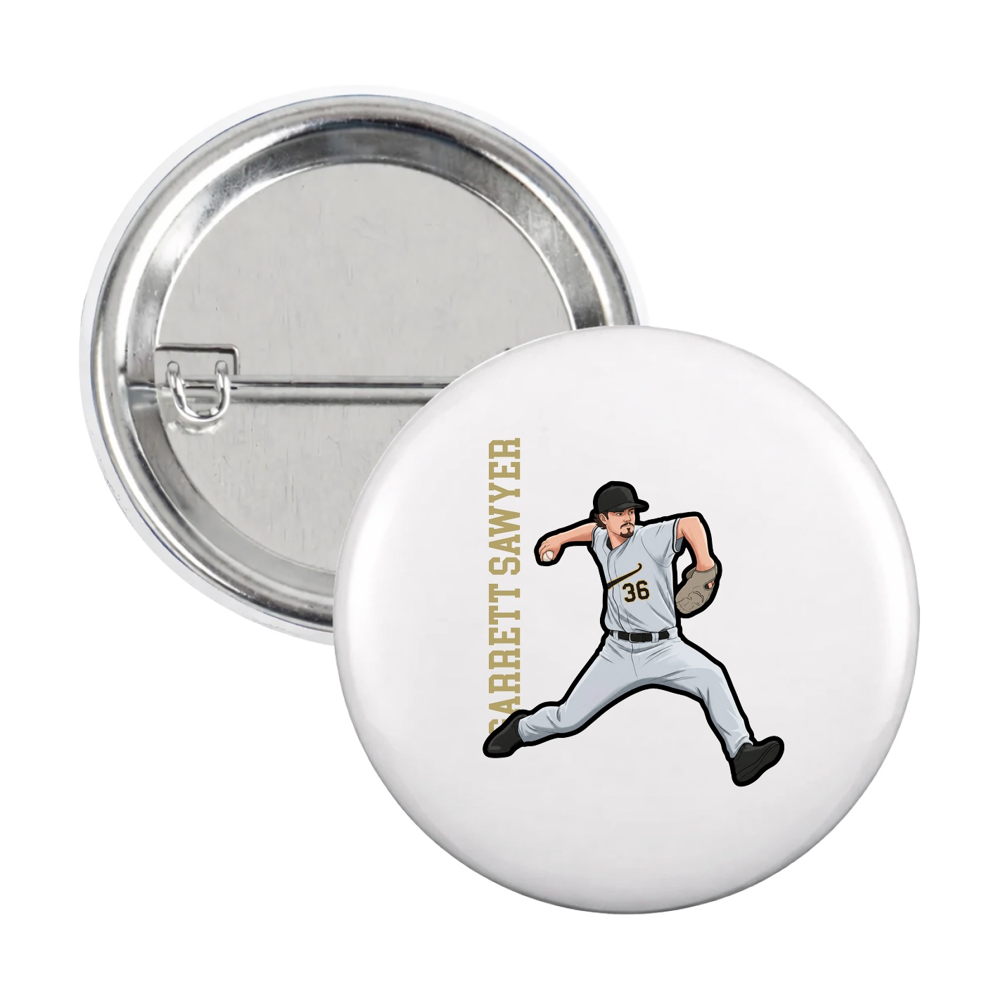 Game Day Button — Name Vertical in White
