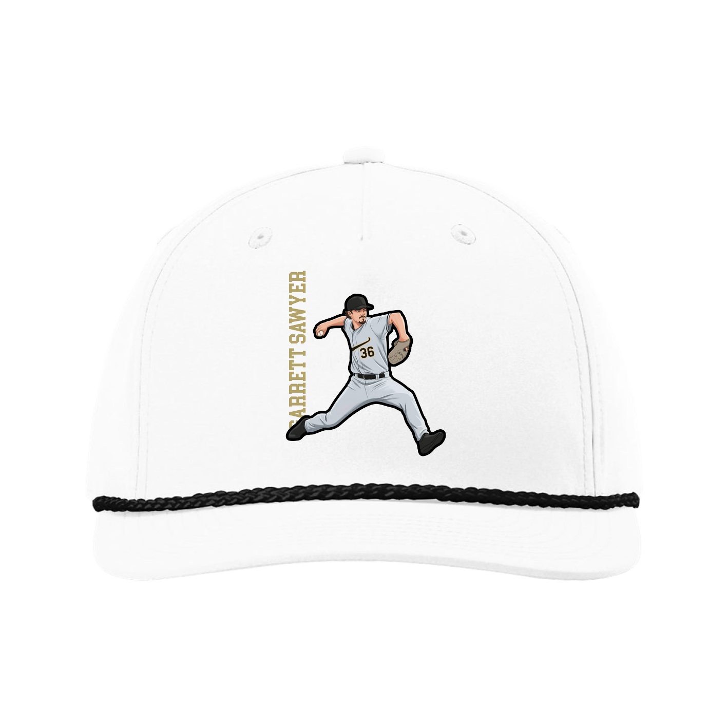 Five-Panel Classic Rope Cap — Name Vertical in White