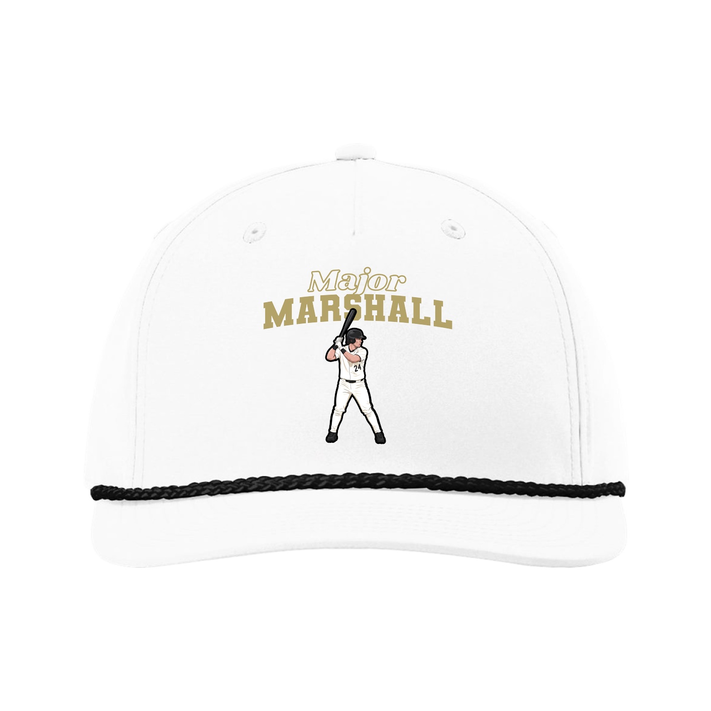 Five-Panel Classic Rope Cap — Name Arch in White