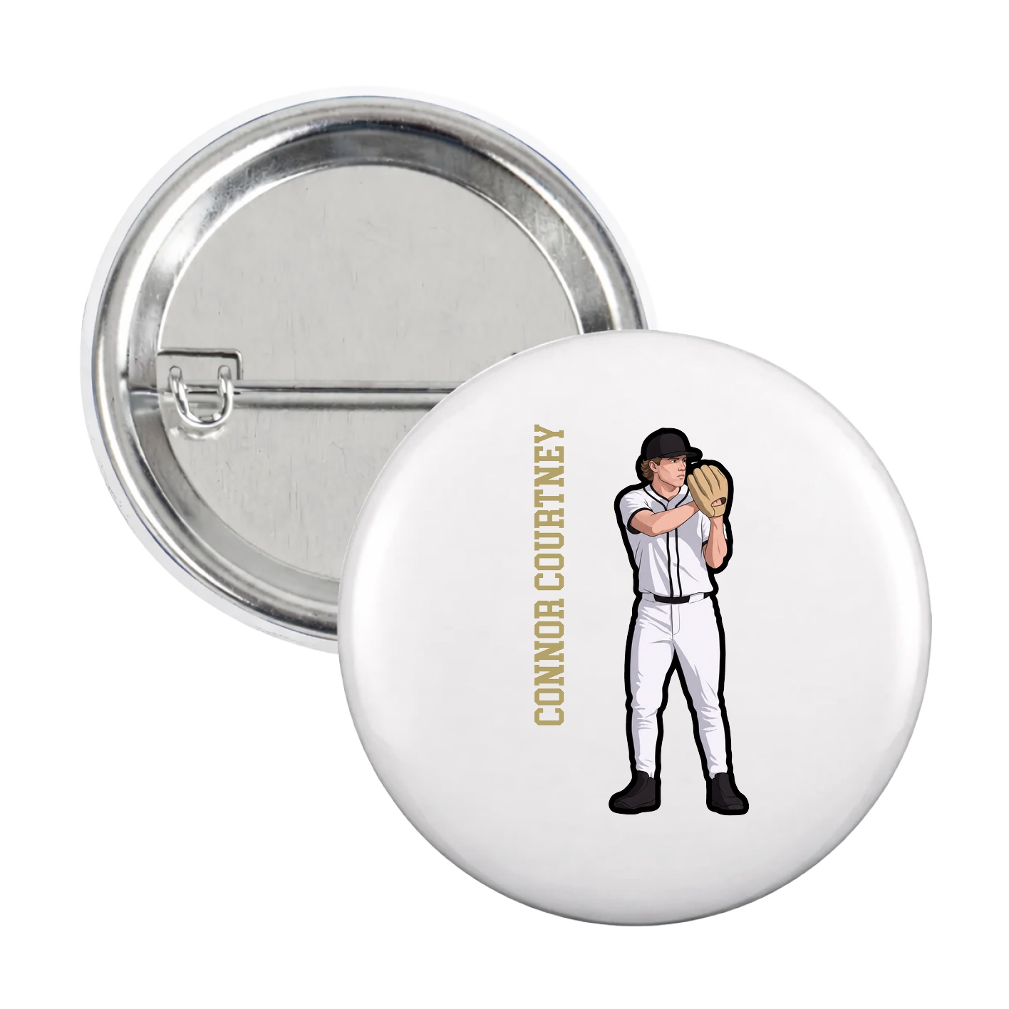 Game Day Button — Name Vertical in White