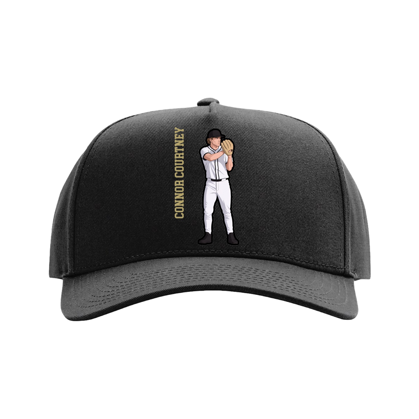 Full Fabric Five-Panel Champ Cap — Name Vertical in Black