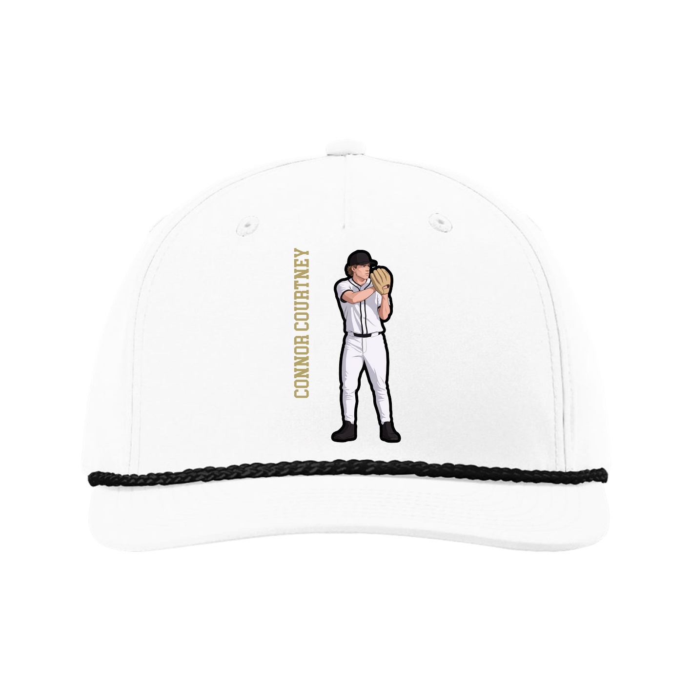 Five-Panel Classic Rope Cap — Name Vertical in White