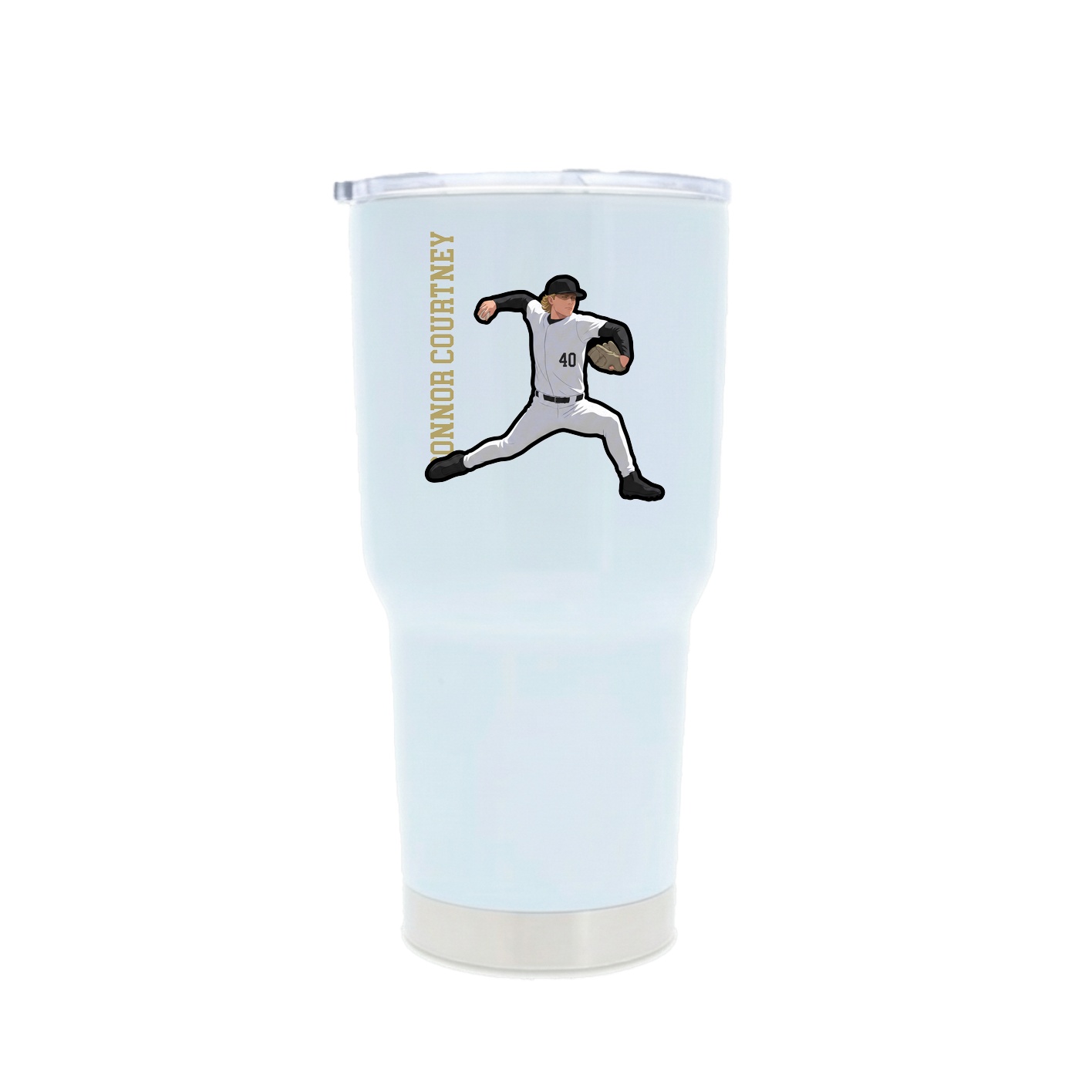 30oz Stainless Steel Tumbler — Name Vertical in White