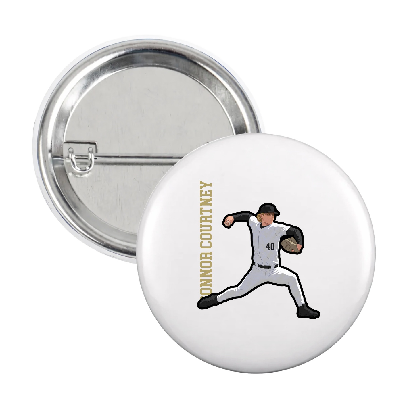 Game Day Button — Name Vertical in White