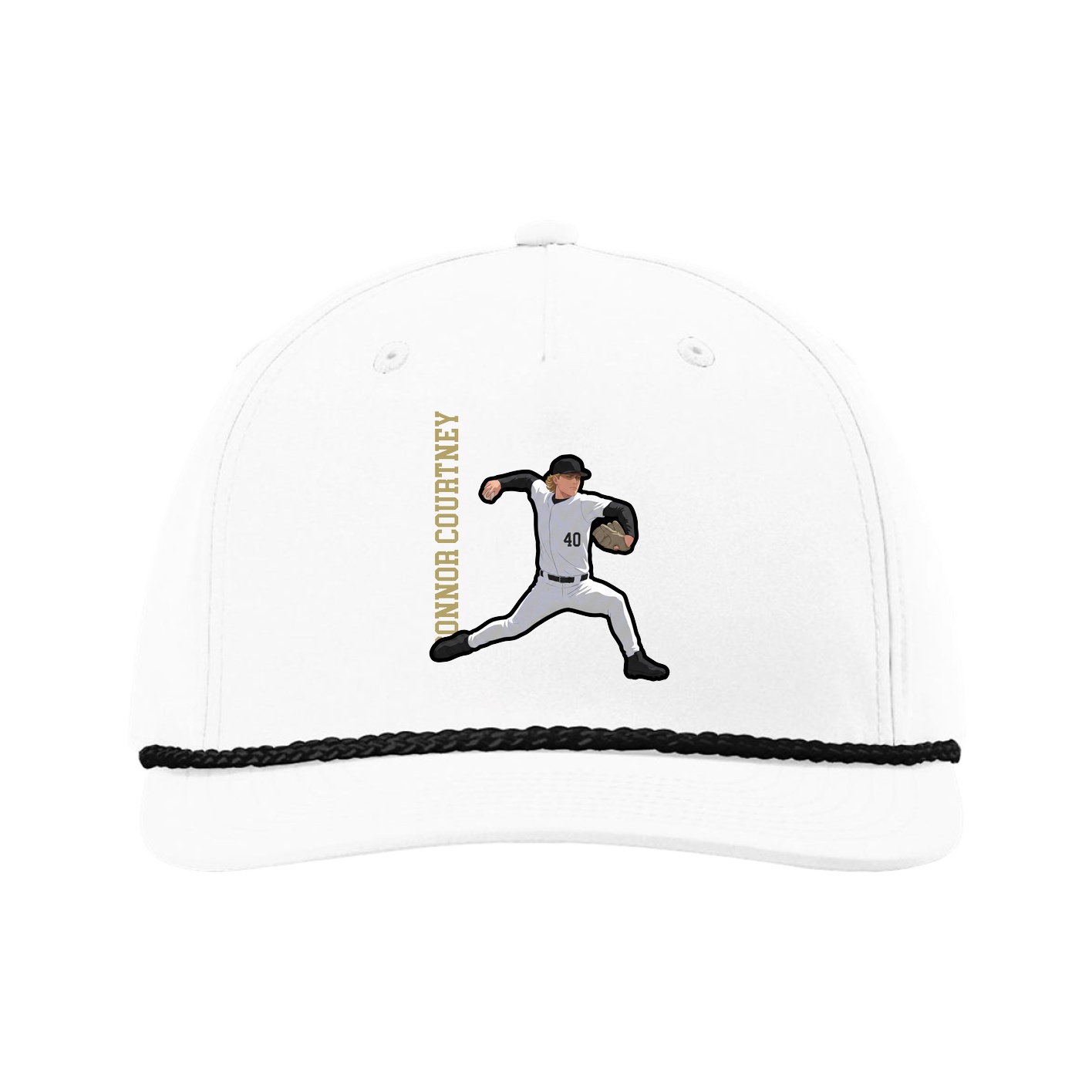Five-Panel Classic Rope Cap — Name Vertical in White