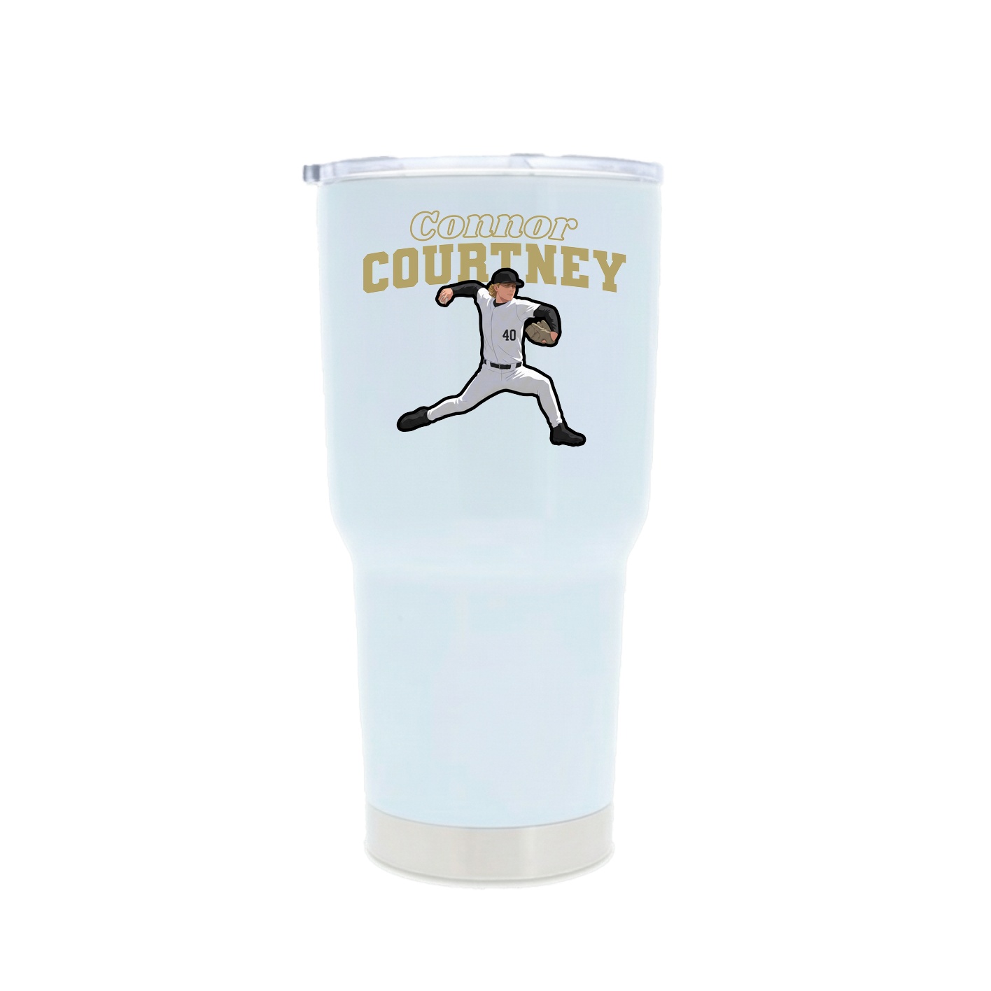 30oz Stainless Steel Tumbler — Name Arch in White