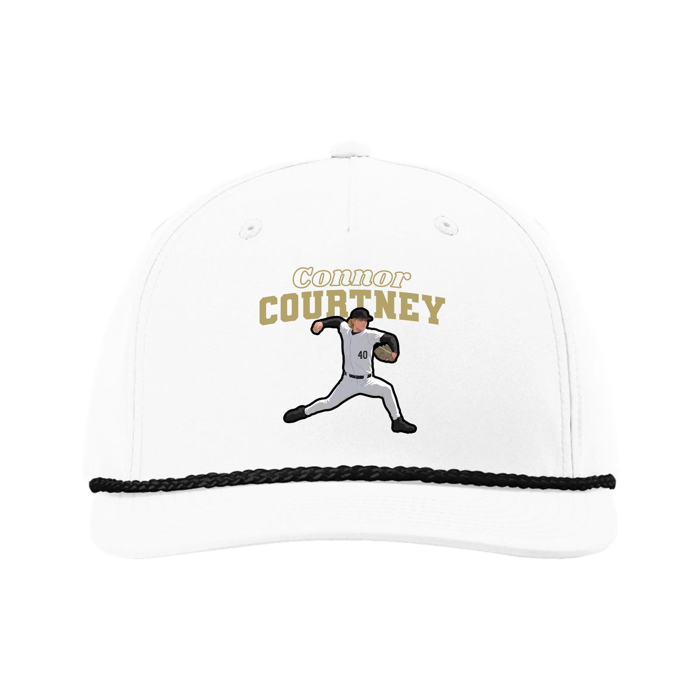 Five-Panel Classic Rope Cap — Name Arch in White
