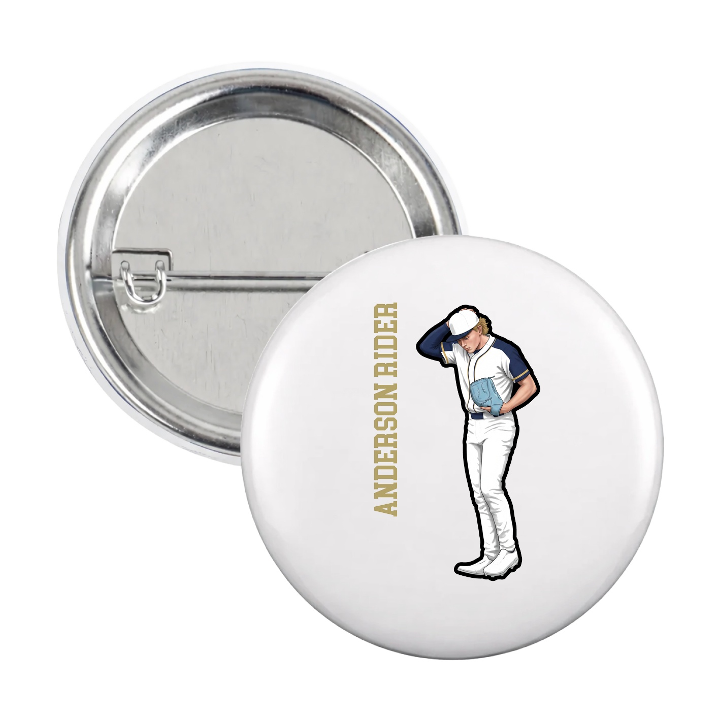 Game Day Button — Name Vertical in White