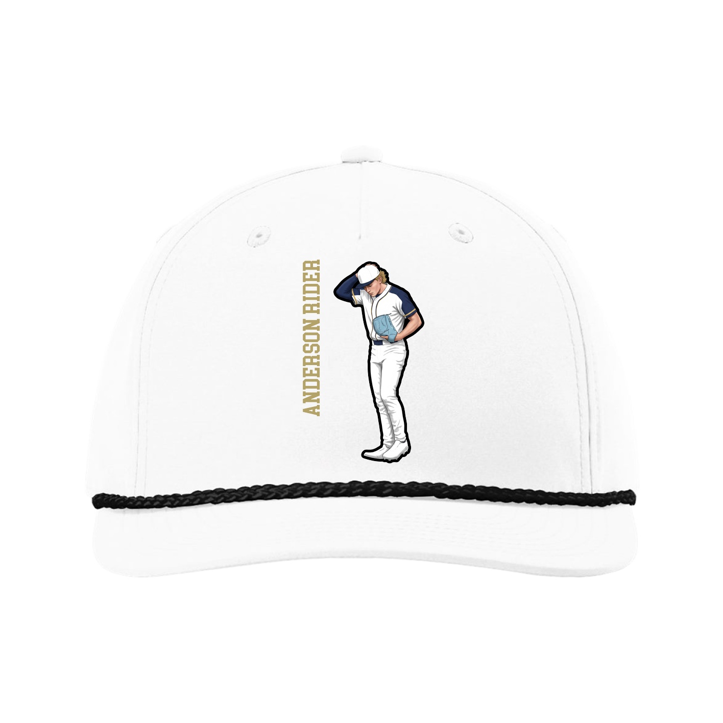 Five-Panel Classic Rope Cap — Name Vertical in White