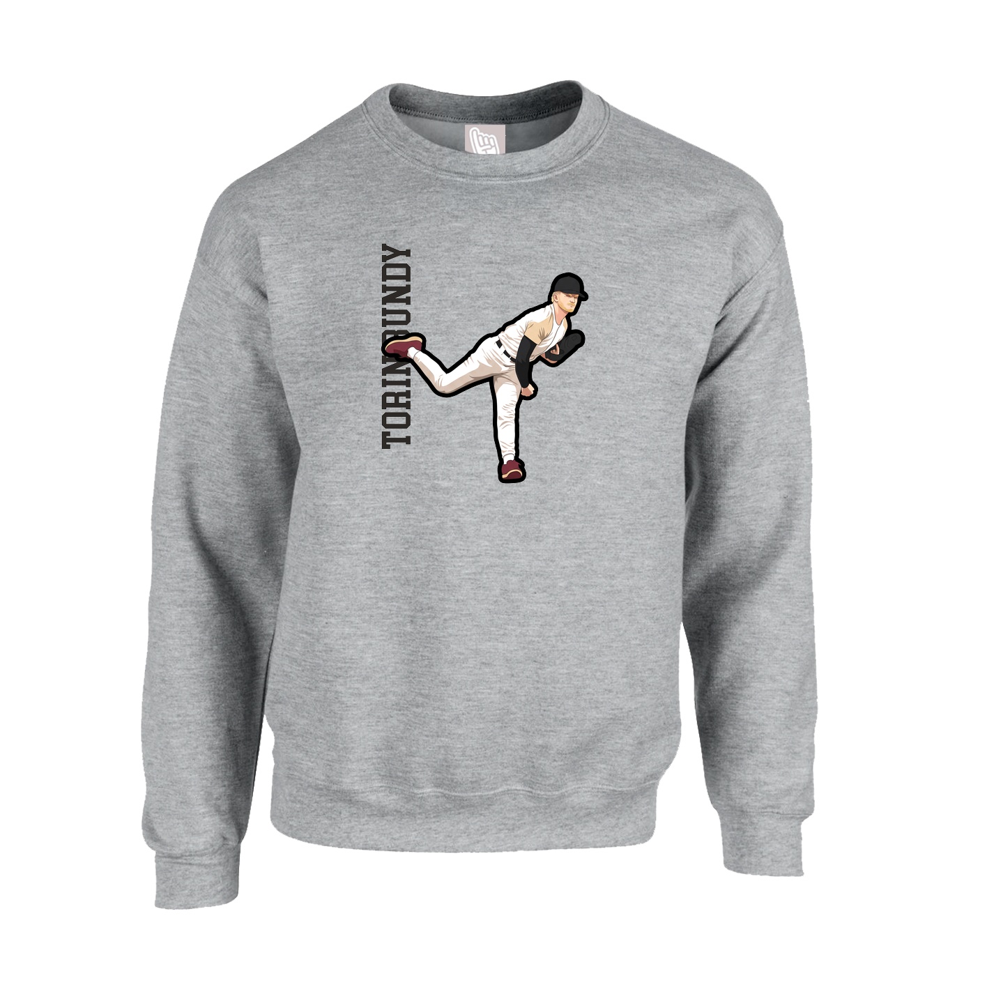 Fleece Crew — Name Vertical in Grey