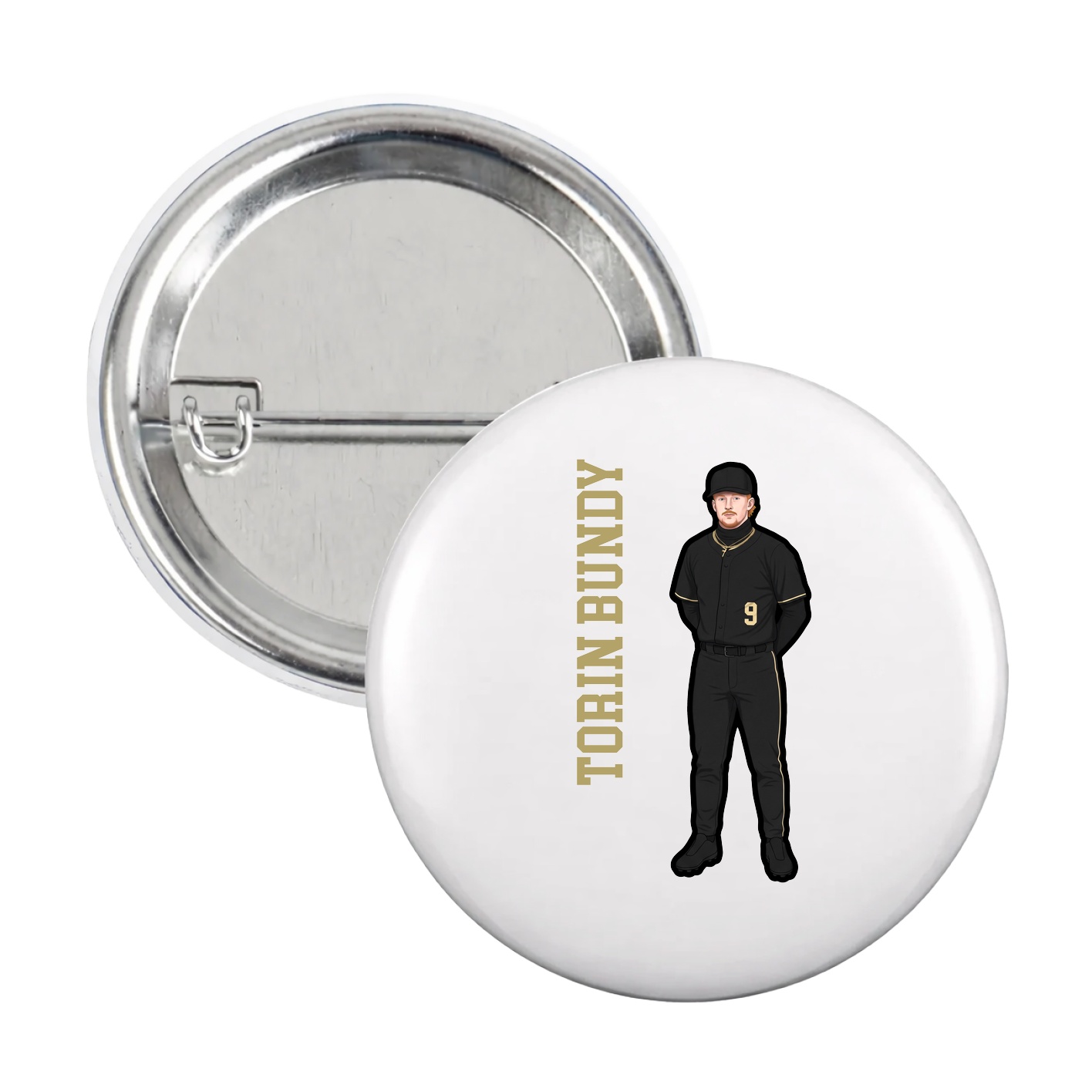 Game Day Button — Name Vertical in White