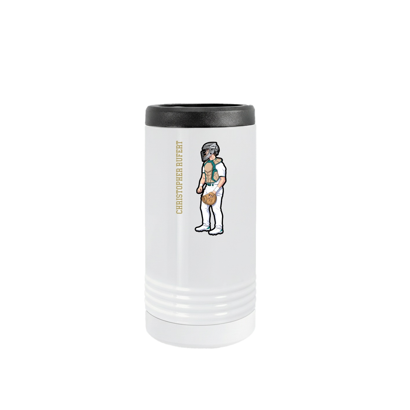 Slim Beverage Holder — Name Vertical in White