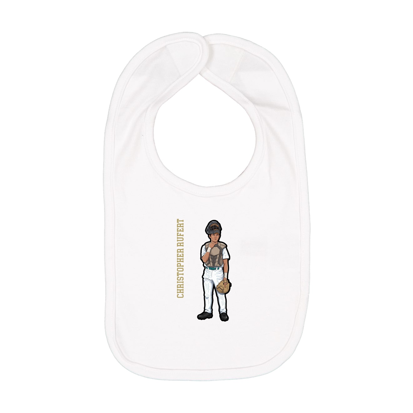 Infant Bib — Name Vertical in White