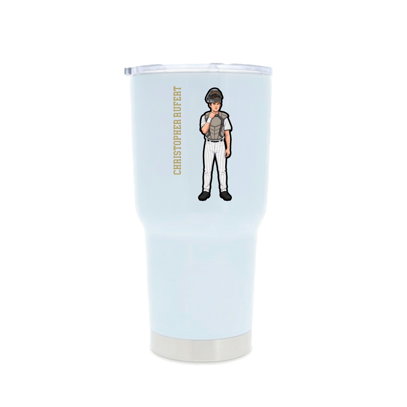 30oz Stainless Steel Tumbler — Name Vertical in White