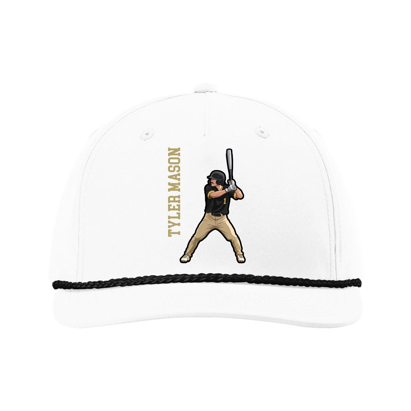 Five-Panel Classic Rope Cap — Name Vertical in White