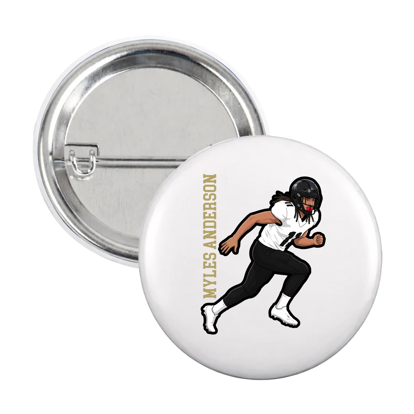 Game Day Button — Name Vertical in White