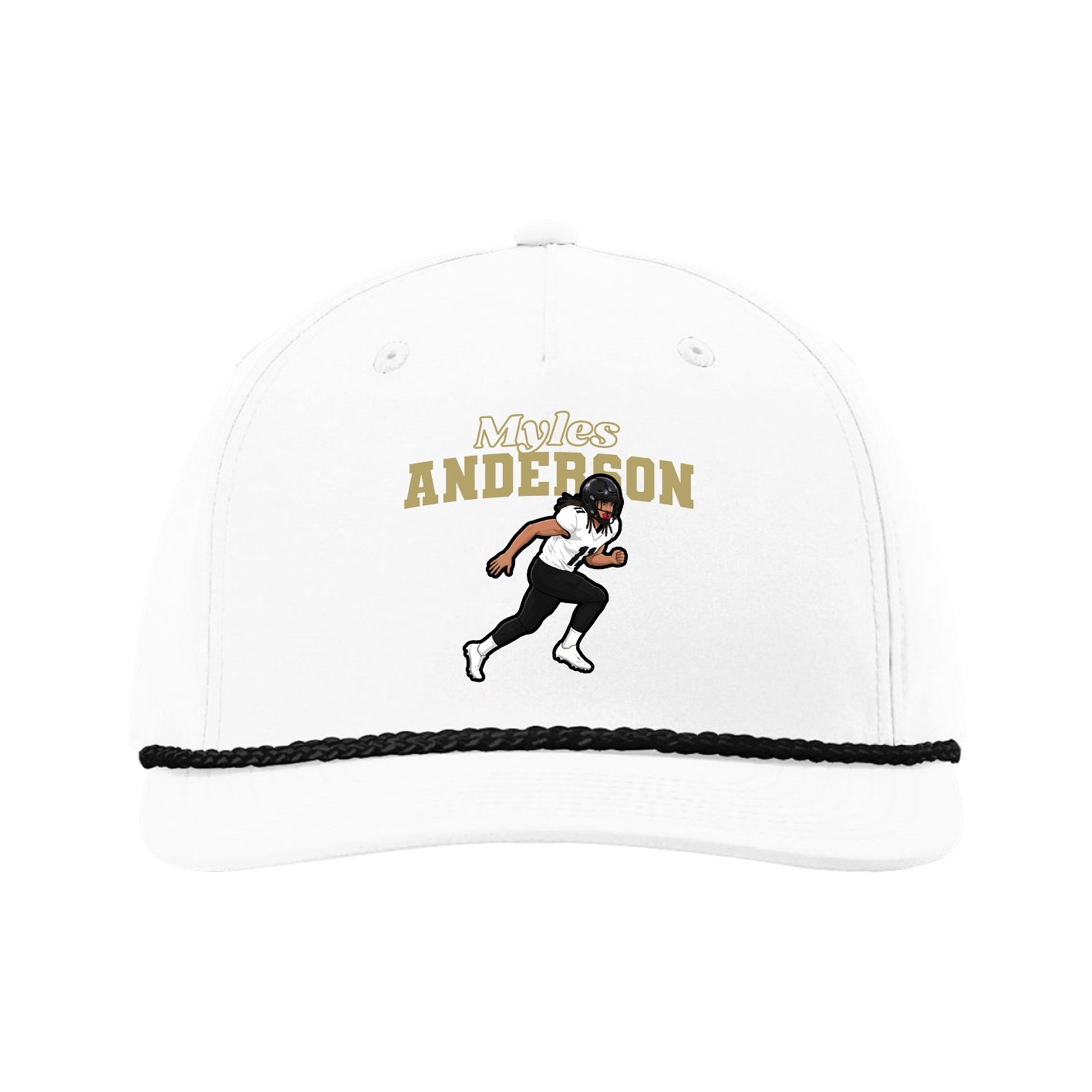 Five-Panel Classic Rope Cap — Name Arch in White