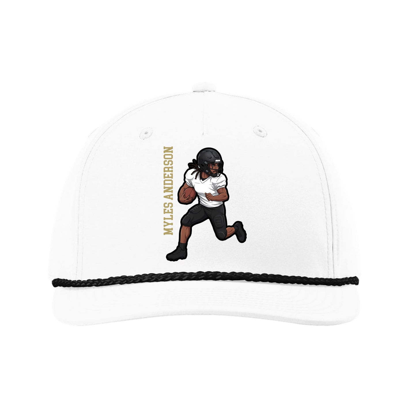 Five-Panel Classic Rope Cap — Name Vertical in White