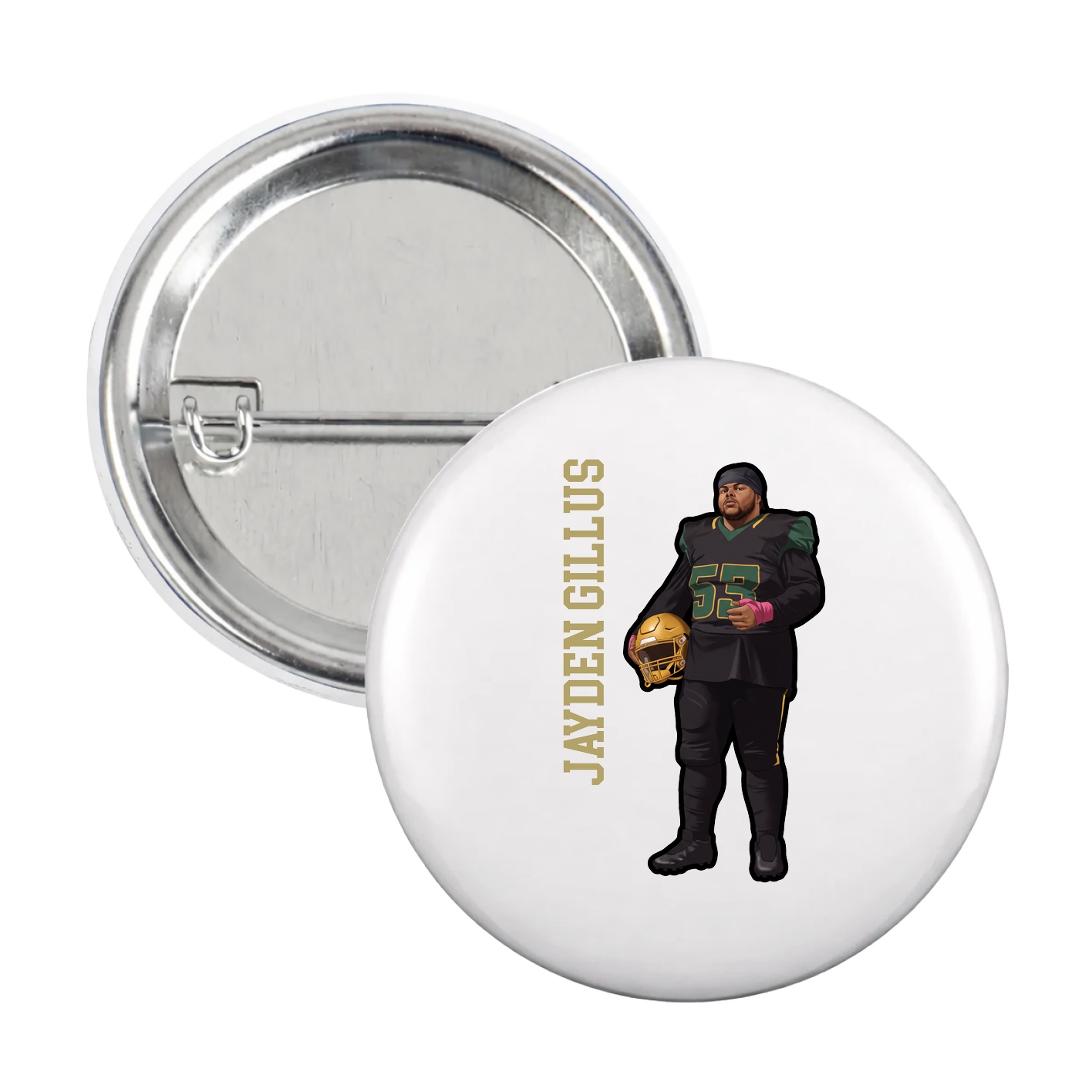 Game Day Button — Name Vertical in White