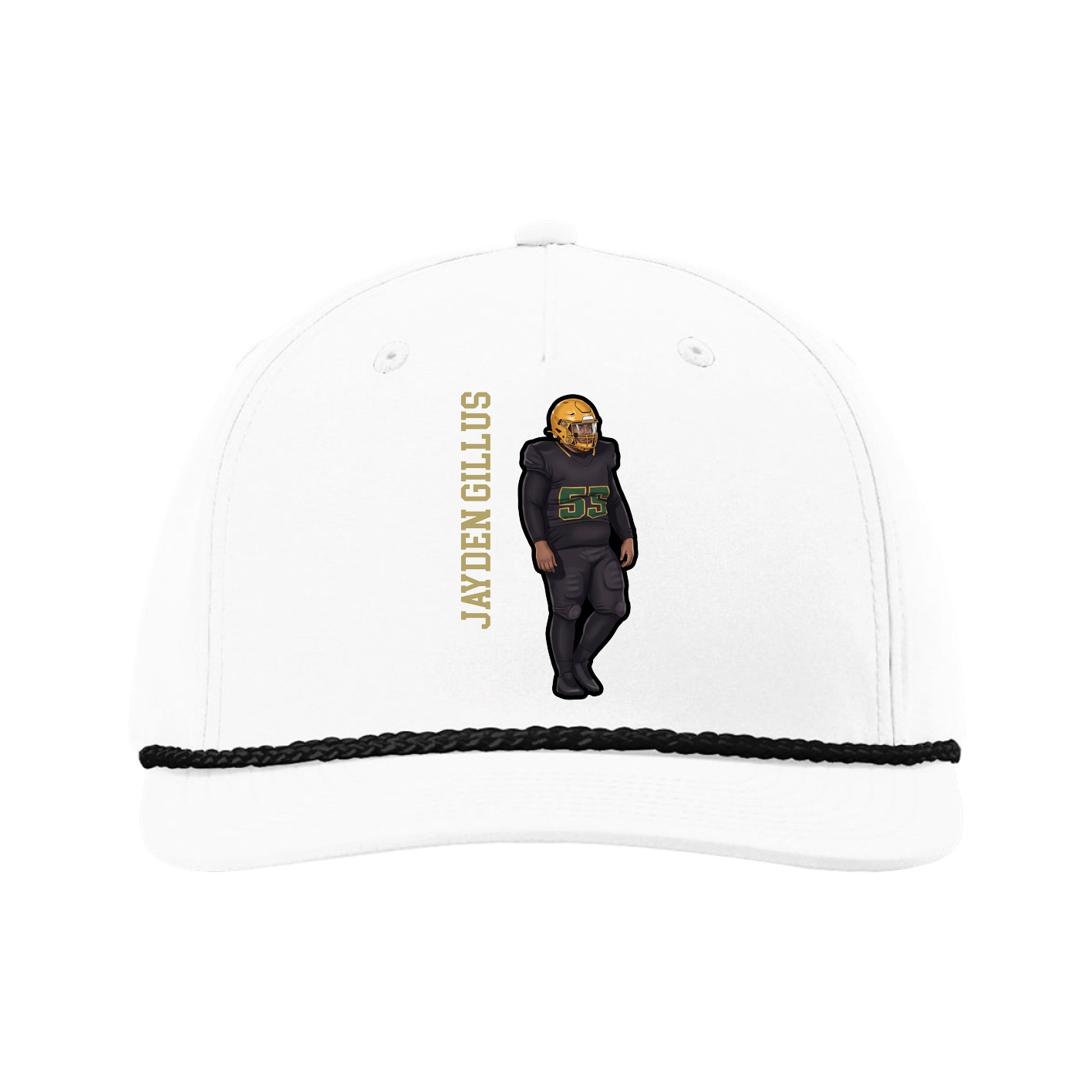 Five-Panel Classic Rope Cap — Name Vertical in White