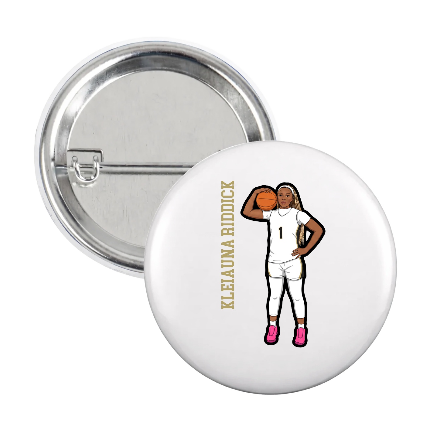 Game Day Button — Name Vertical in White