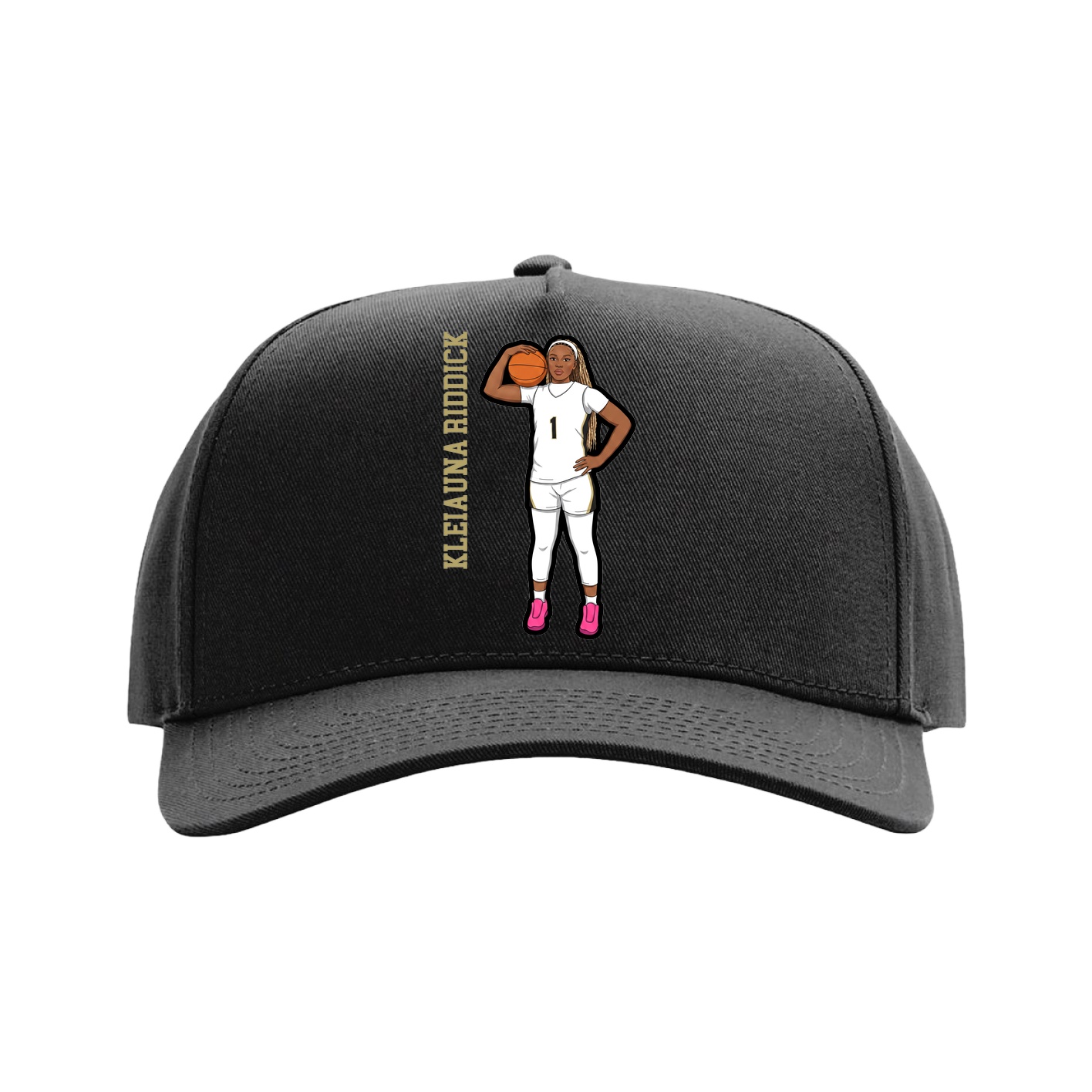 Full Fabric Five-Panel Champ Cap — Name Vertical in Black
