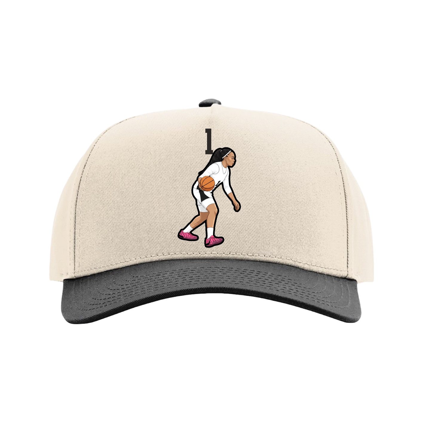 Full Fabric Five-Panel Champ Cap — Number Top in Cream/Black